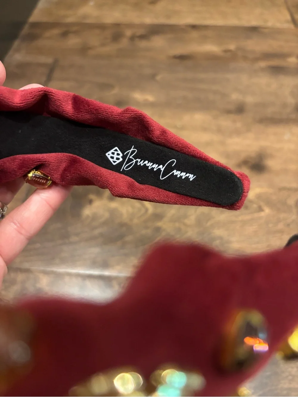 Brianna Cannon Embellished Burgundy Headband with Football and Jewel Accents